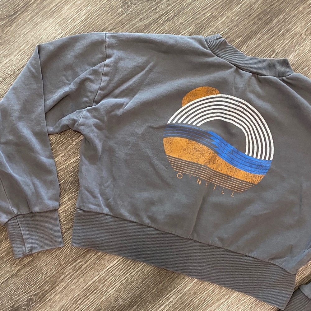 O’Neill surf surfer beach cropped graphic crewneck sweatshirt gray small
